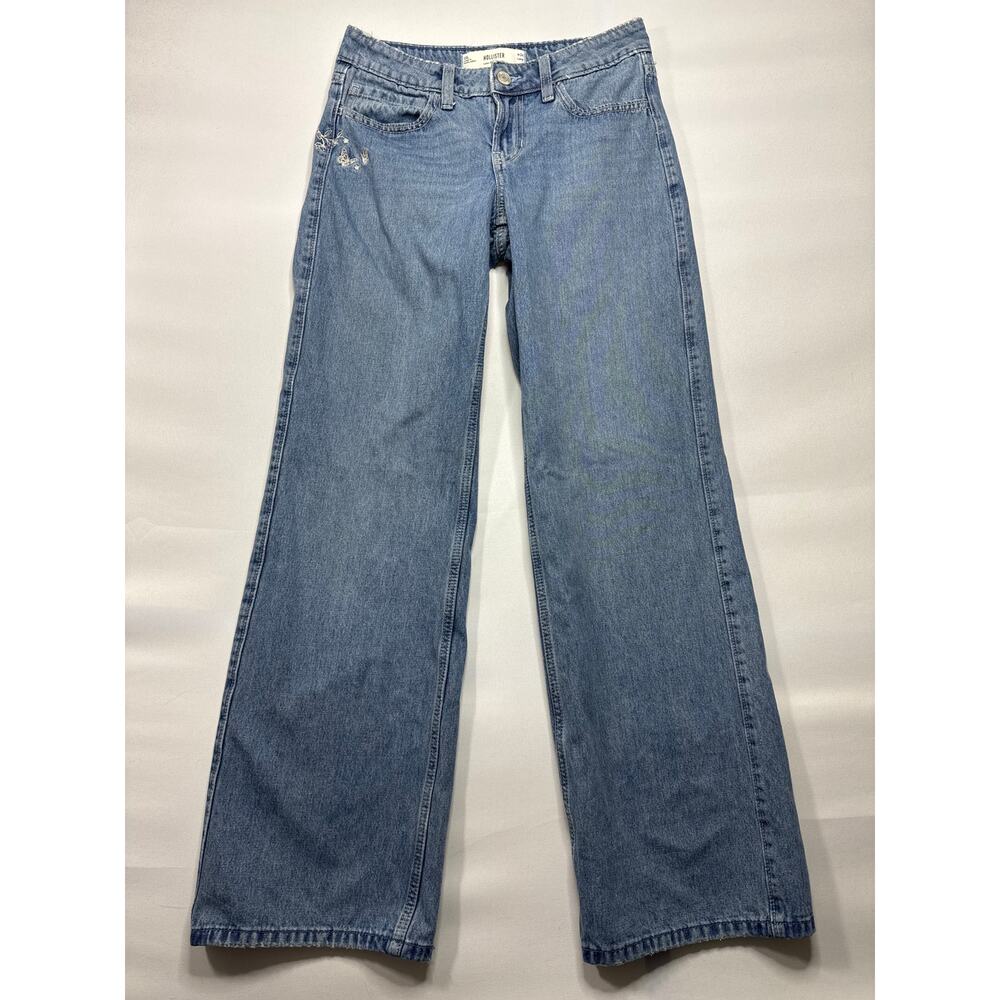 Hollister Women's Embroidered Low-Rise Baggy Blue Denim Jeans 00L/W24 (28x31.5)